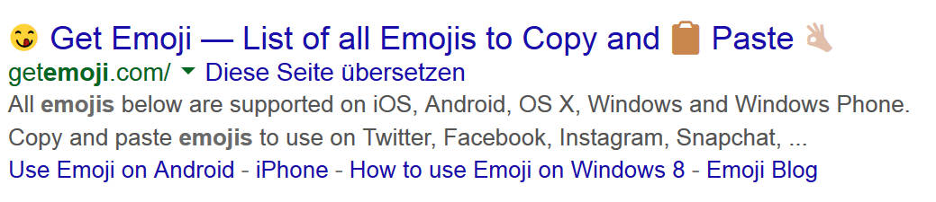 Emoji in den Google-Ergebnissen: Beispiel