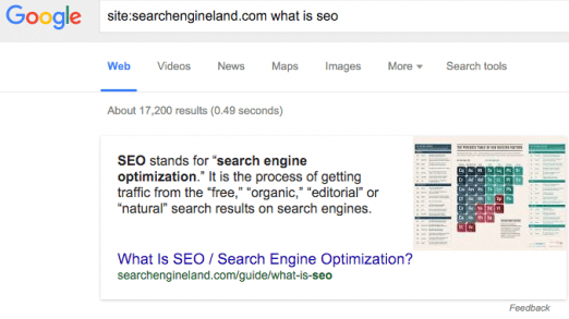 Google: Featured Snippets für Suchen mit "site:"-Operator
