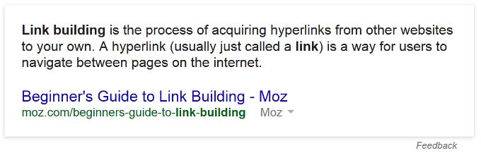 Google Direct Answer zu "Link Building"