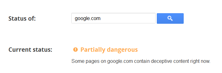 Google Safe Browsing Tool: google.com unsicher