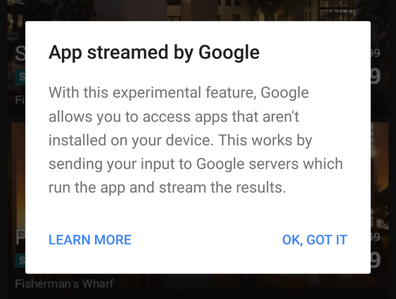 Google App-Streaming: Hinweis