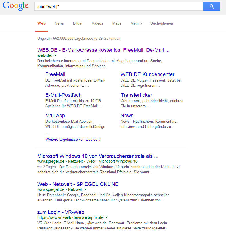 Google-Suche nach URLs mit Pipe und Keyword