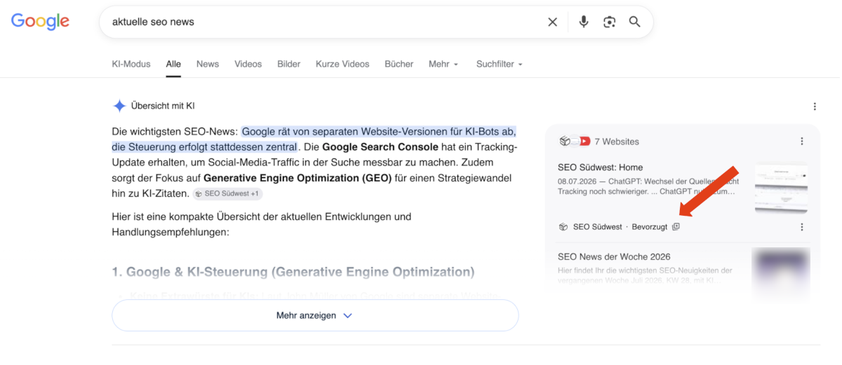 Google AI Overviews: Kennzeichnung bevorzugter Quellen