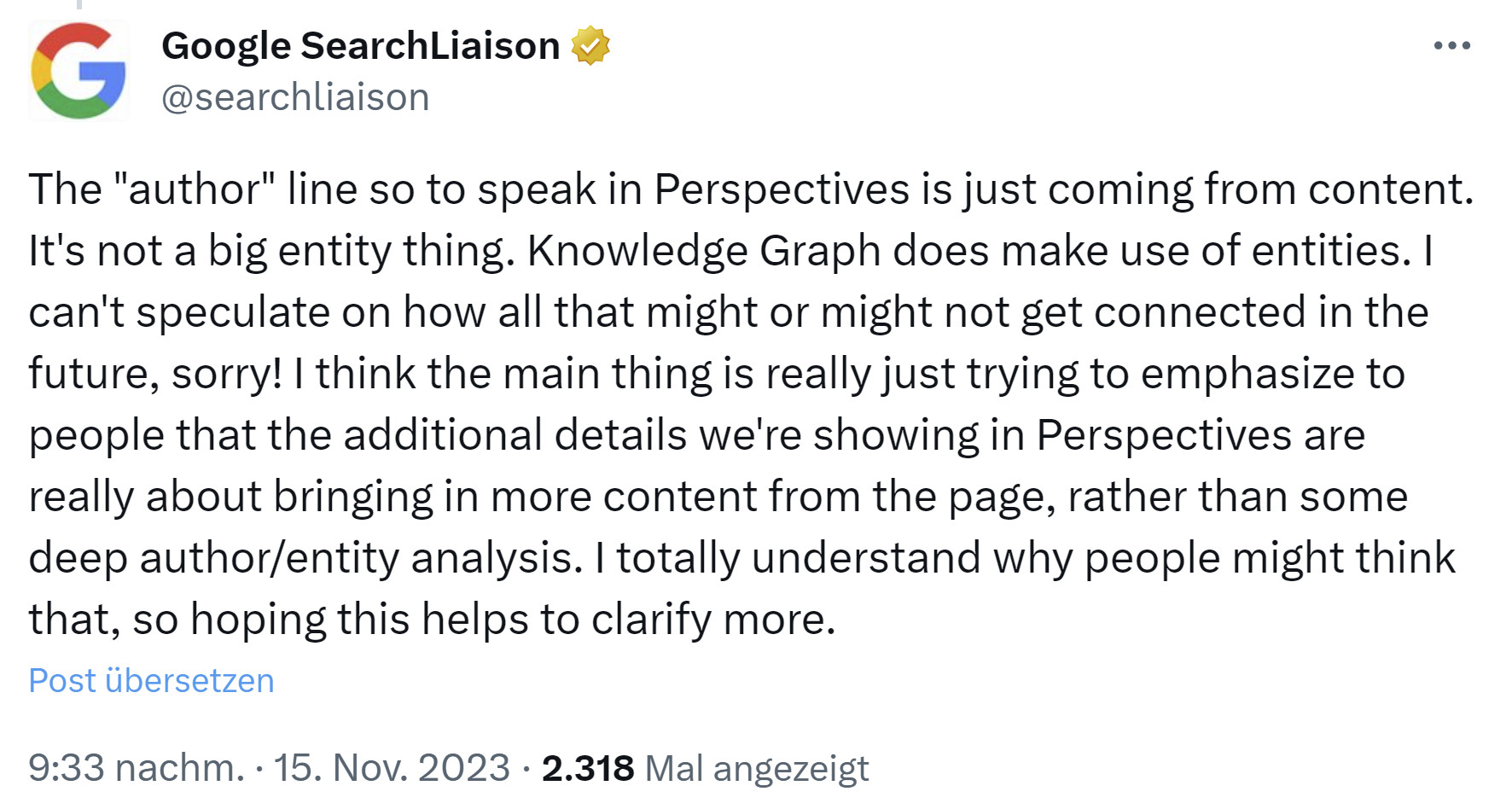 Google Perspectives: Informationen zu den Autoren stammen nicht aus dem Knowledge Graph