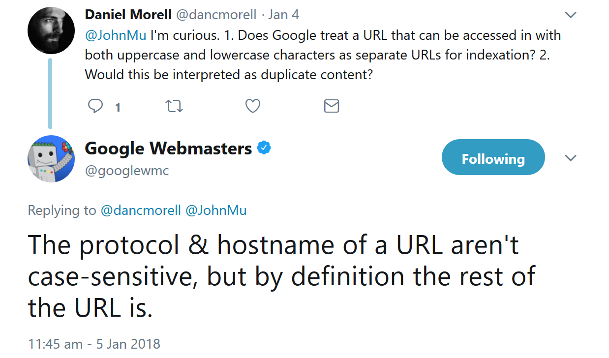 Google: Protokoll und Domain in URLs sind nicht case sensitive