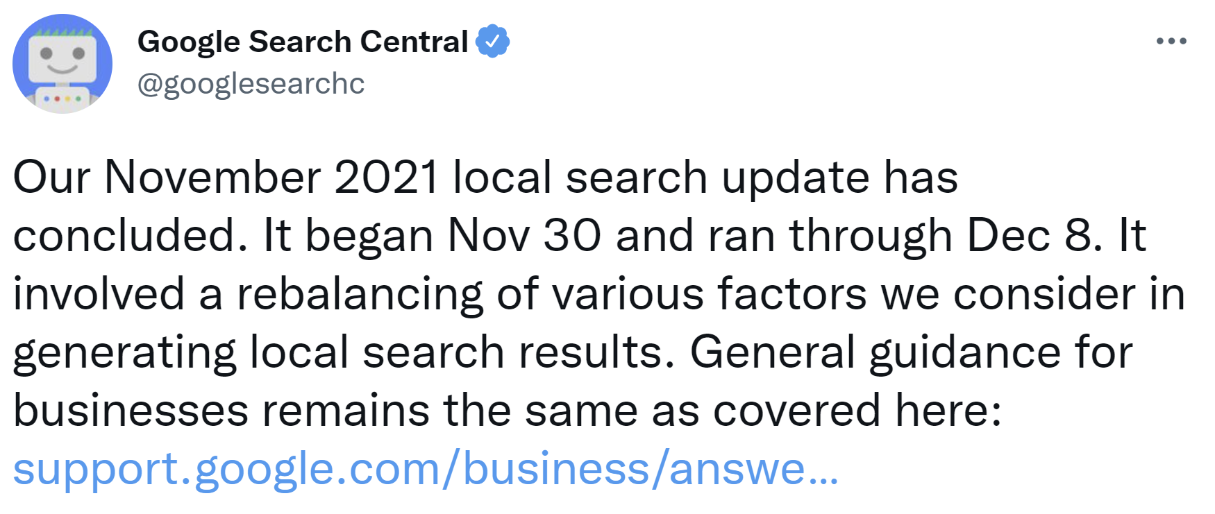 Google: Update der lokalen Suche vom 30. November bis zum 8. Dezember 2021