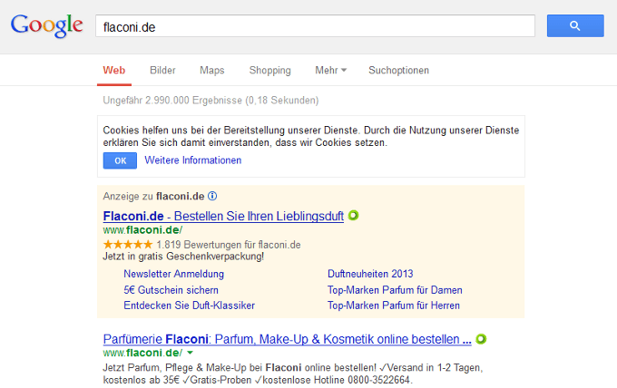 AdWords-Beispiel für flaconi.de