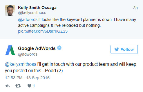 Google AdWords auf Twitter: technisches Problem beim Keyword-Planer