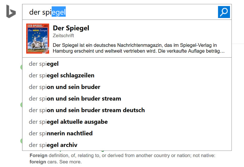 Bing mit Bild in Autocomplete