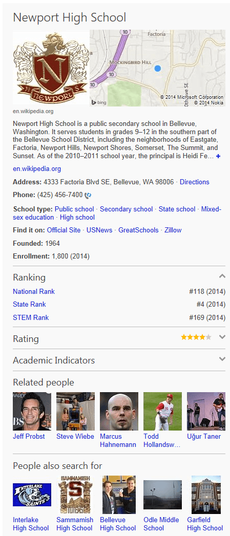 Bing zeigt jetzt Schulbewertungen im Snapshot