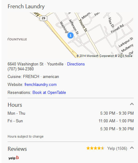 Bing bietet die Tischreservierung in Restaurants in Kooperation mit OpenTable an