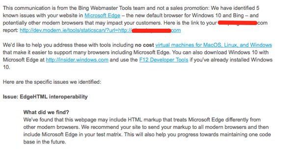 Bing warnt bei Kompatibilitätsproblemen mit Edge
