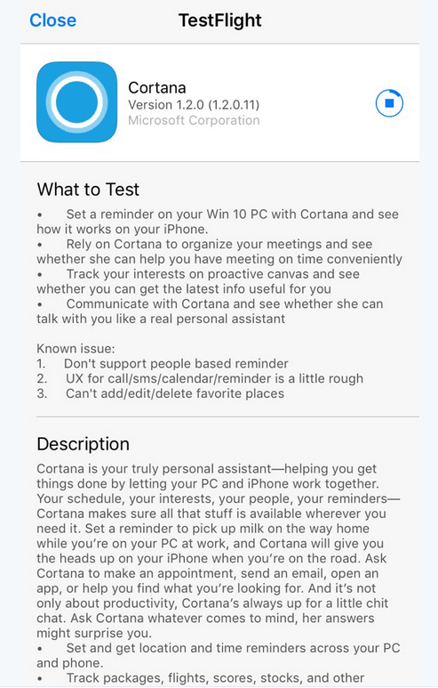 Cortana für iOS Beta wird per Apple TestFlight ausgespielt