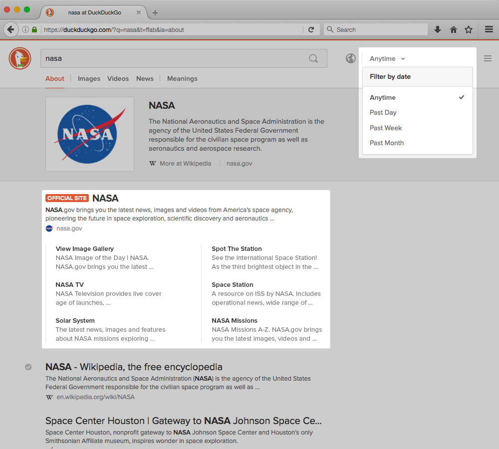 DuckDuckGo jetzt mit Sitelinks