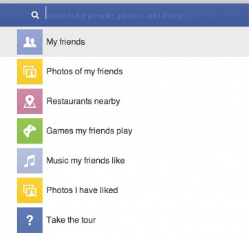 Auswahlbox für verschiedene Suche-Arten: Facebook Graph Search