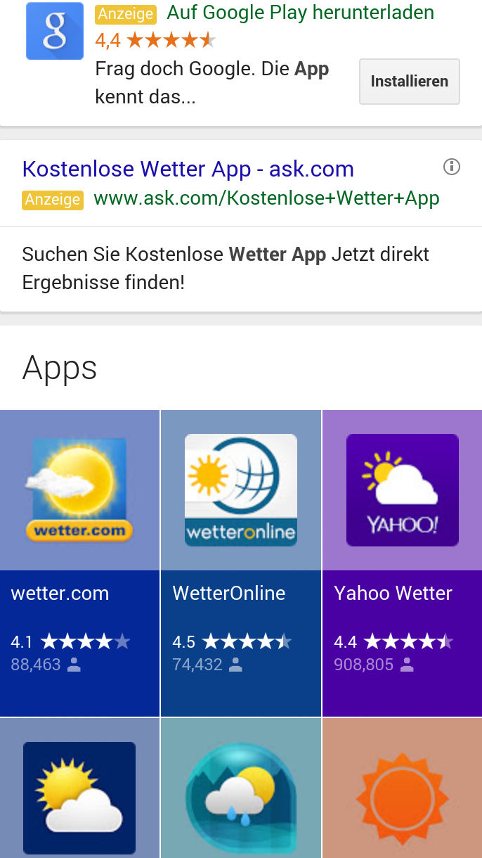 App-Pack in der Google-Suche