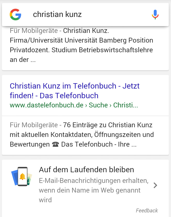 Google: "Auf dem Laufenden bleiben"