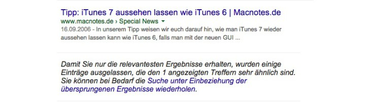 Google: ausgelassene Suchergebnisse