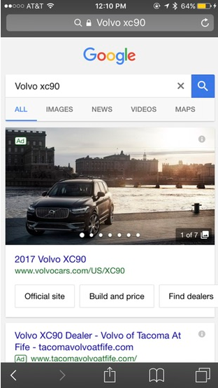 Google: Anzeige mit Karussell und großem Bild in der mobilen Suche für einen Autohersteller