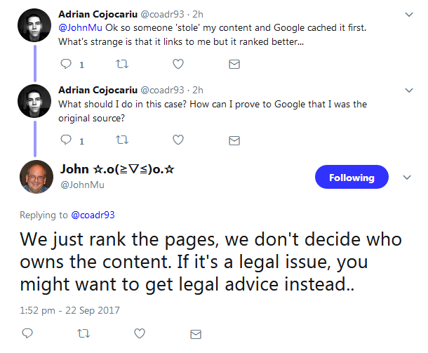 Google: bei Content-Klau erstmal rechtlichen Rat einholen