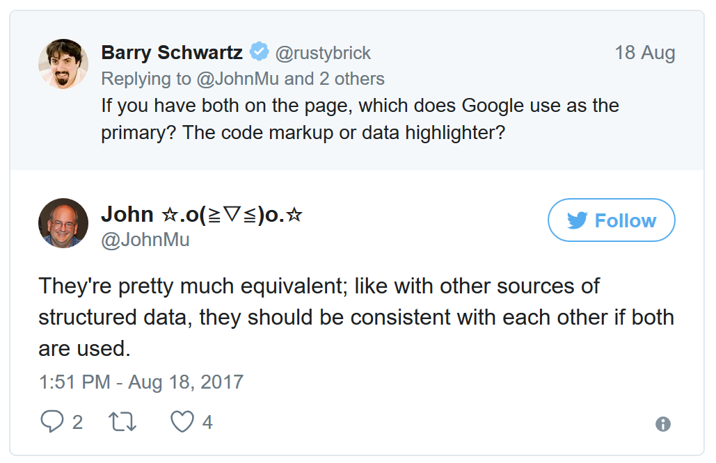 Google: strukturierte Online-Daten und Data Highlighter gleichwertig