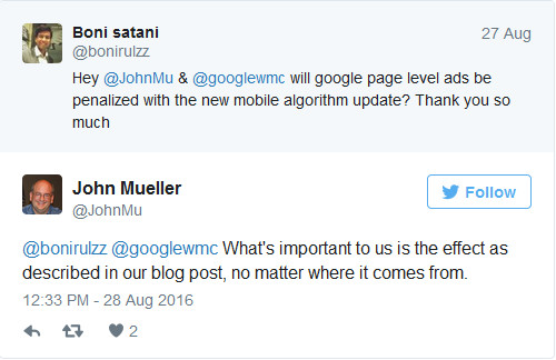 Johannes Müller auf Twitter zu den Auswirkungen seitenweiter Google-Anzeigen