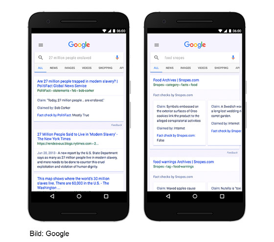 Google: Faktencheck für Webergebnisse
