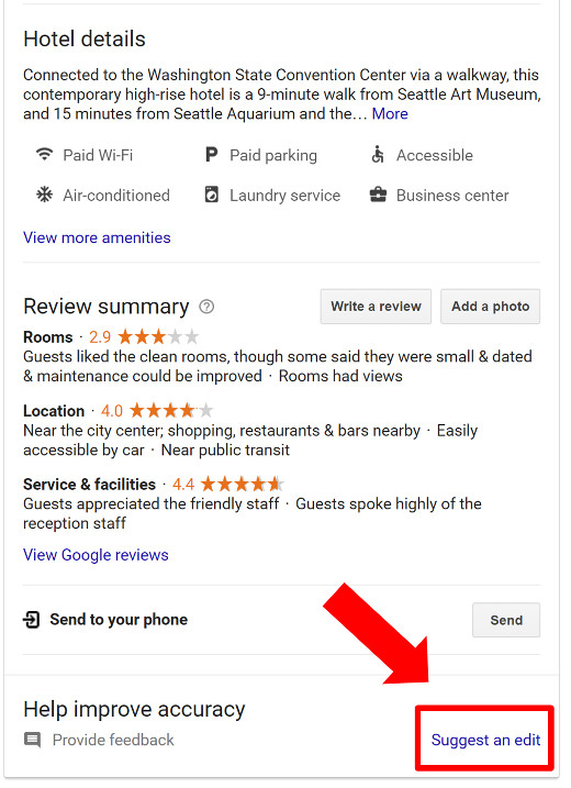 Google: Link zum Ändern eines Hotel-Eintrags