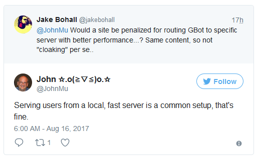 Google: spezieller Server für die Auslieferung von Inhalten an den Googlebot kein Cloaking
