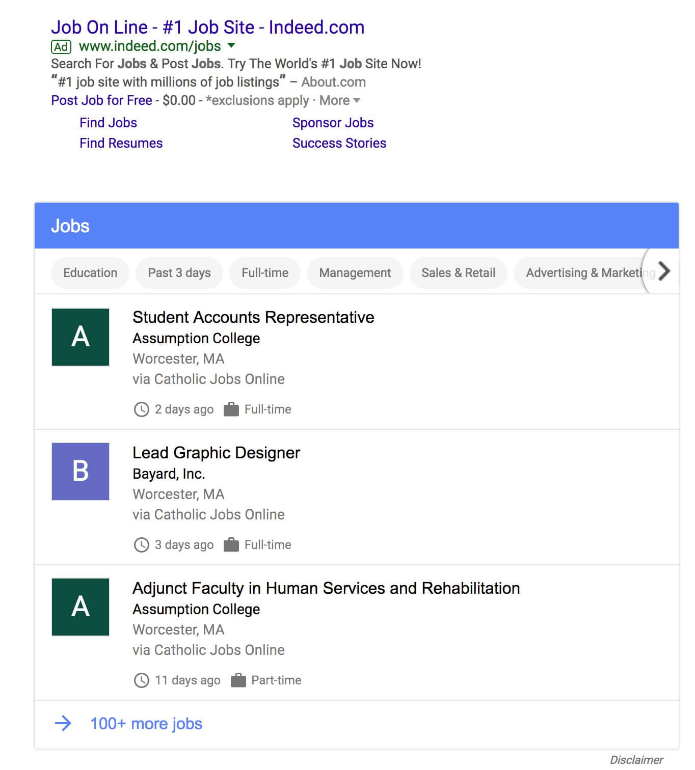 Google: Job-Ergebnisse