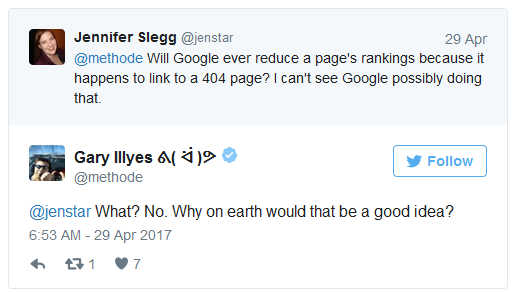 Google: 404-Links kein Grund für schlechte Rankings