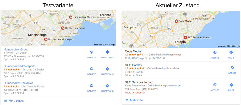 Google Local Pack: Titel mit blauer Schrift