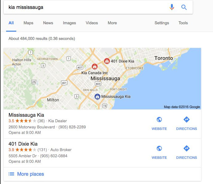 Google: blaue Pins in der lokalen Suche