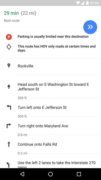 Google Maps: Darstellung der Parkplatzsituation in den Routendetails