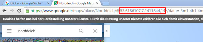 Google Maps: geographische Koordinaten in der URL