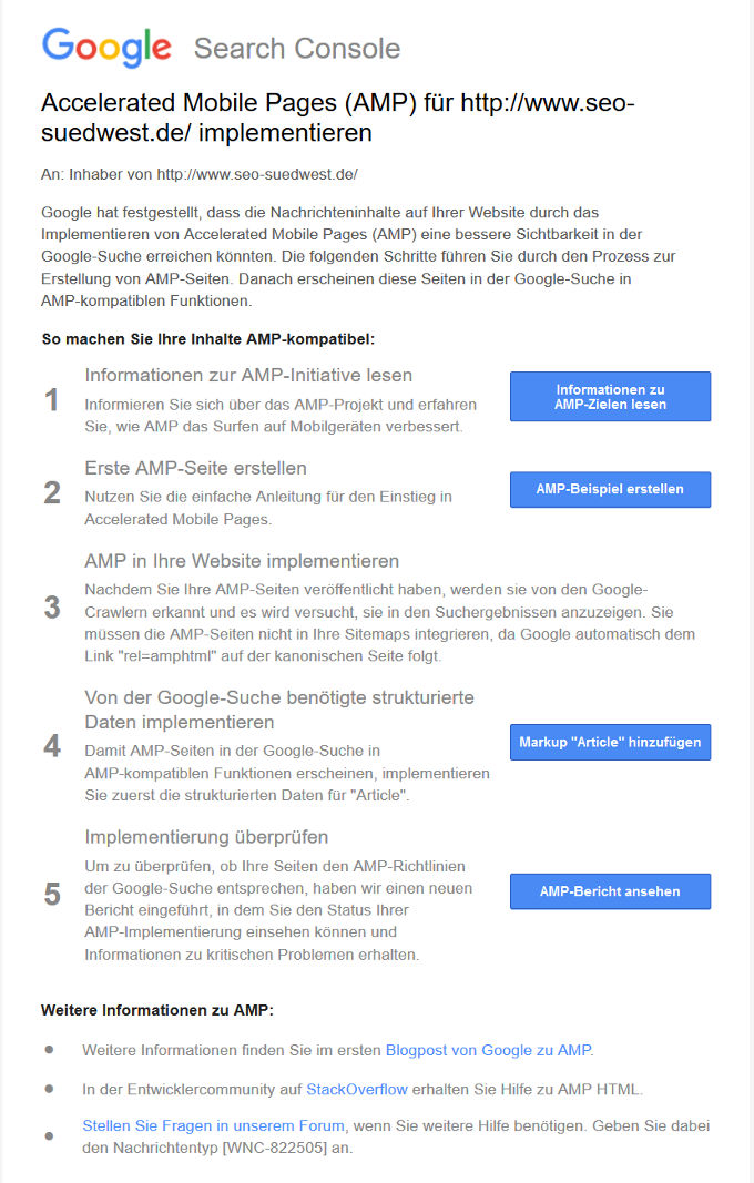 Google: Mitteilung zur Integration von AMP