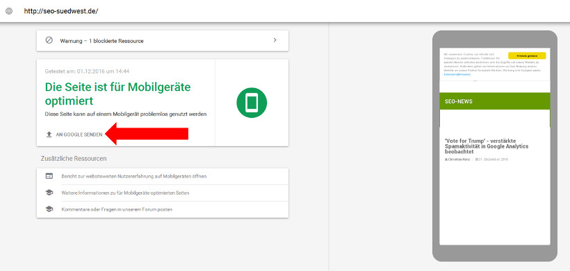 Mobile-Friendly-Test: "An Google senden"