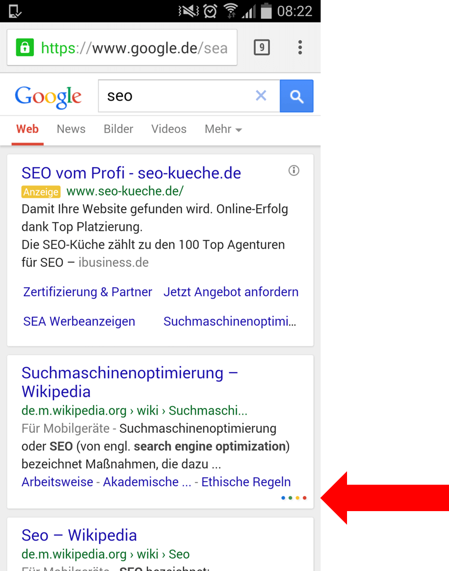 Google testet bunte Punkte in den mobilen Suchergebnissen