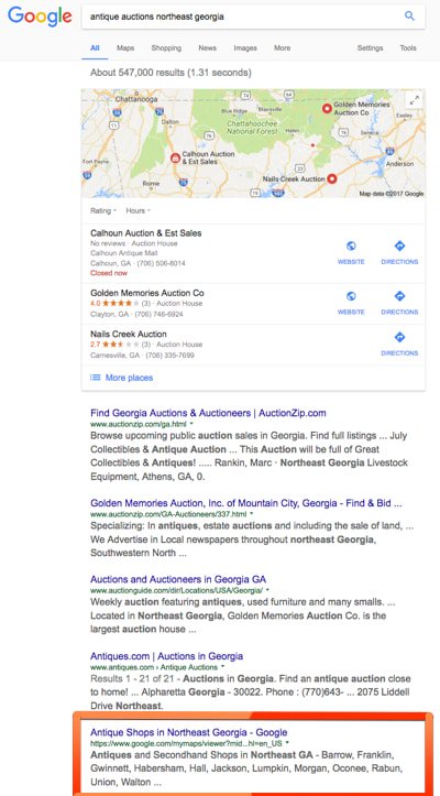 Google My Maps-Ergebnis unter den Top-10 der organischen Suchergebnisse