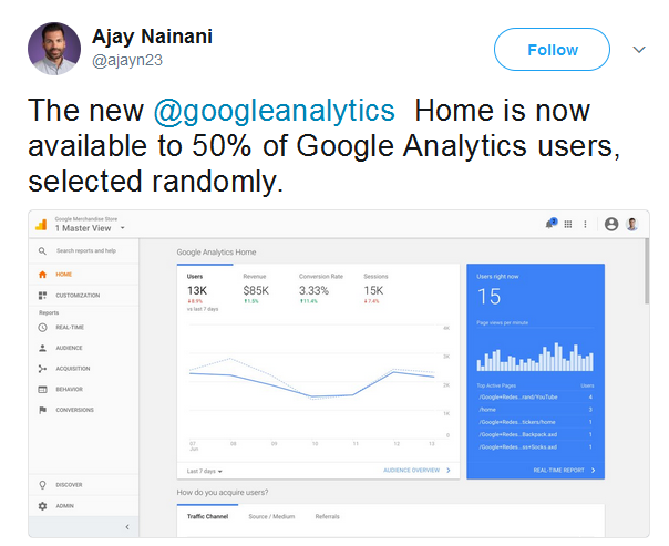 Google Analytics: neues Dashboard für 50 Prozent der Nutzer verfügbar