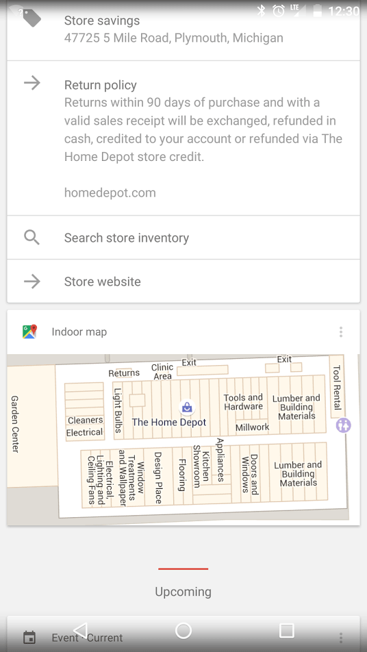 Google Now mit Grundriss von Ladengeschäft