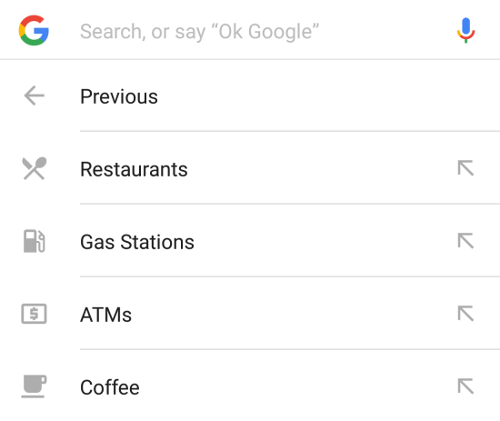 Google Now: Untermenü für "Nearby"