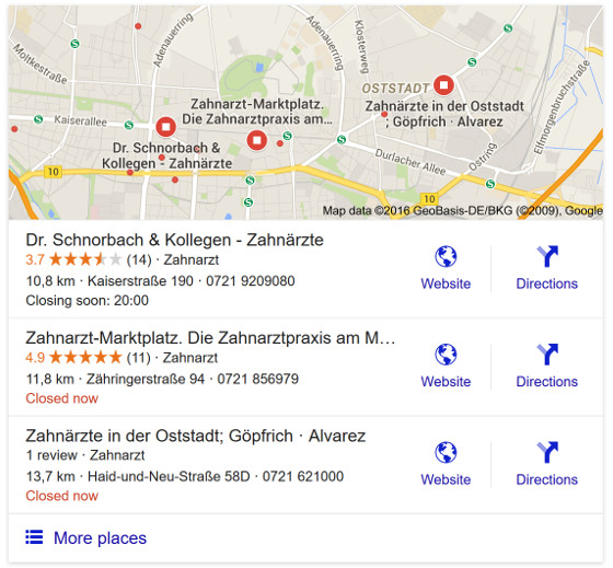 Google: lokale Ergebnisse mit Reviews