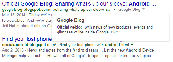 Google verwendet DMOZ als Quelle für Overlays auf den Suchergebnisseiten