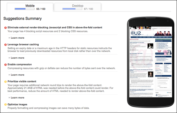 Google Pagespeed Insights mobile