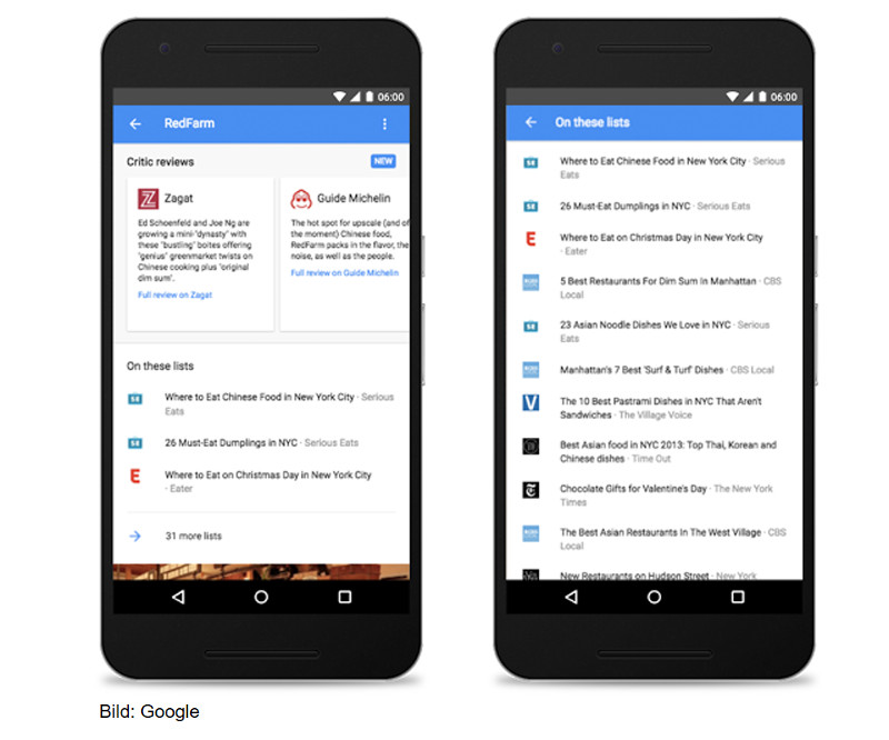 Google: Top-Listen in der mobilen Suche