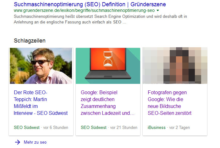 Google: Schlagzeilen für 'SEO'