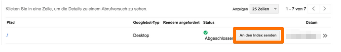 Google Search Console: "An den Index senden"