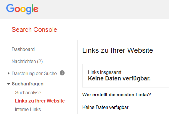 Google Search Console: derzeit keine Linkdaten