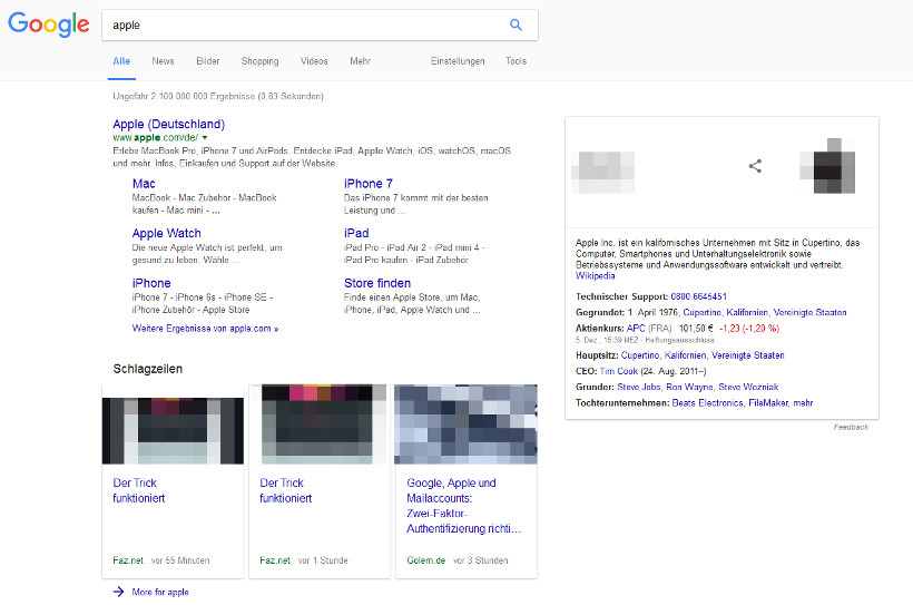 Google-SERP im neuen Layout